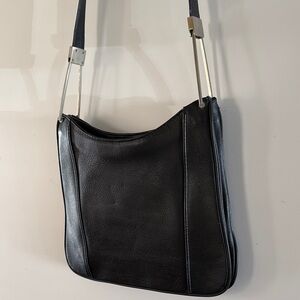 Vintage Black  Leather  shoulder Bag with metal details.One of a kind.